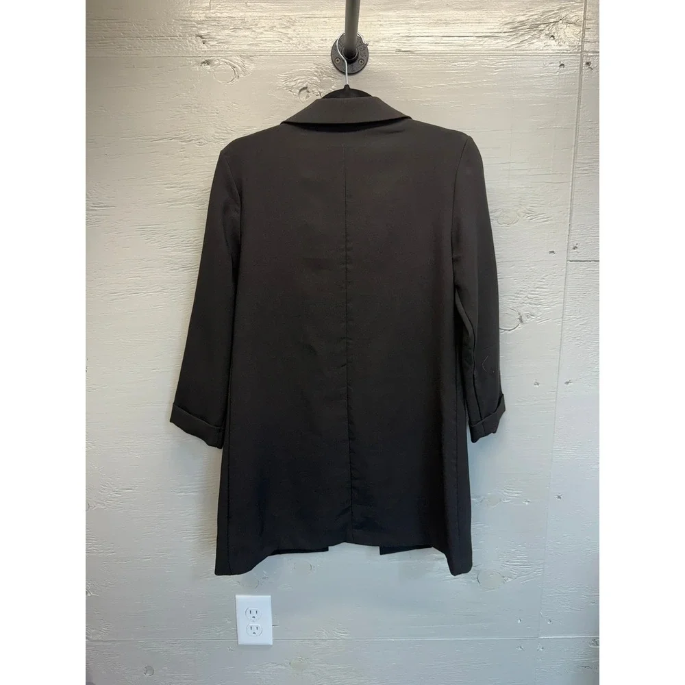HAVE Los Angeles Womens Black Open Front Longline Blazer 3/4 Sleeve Small